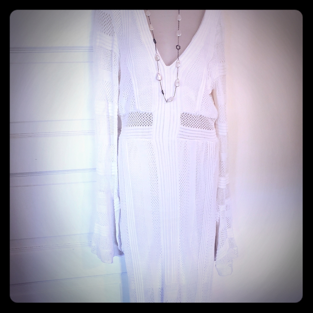 White Venus summer sweater dress Hi lo with croche